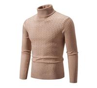 GifrAn Herren-Pullover, einfarbig, schmale Passform, Herbst- und Wintermode, Strickpullover, Rollkragenpullover, Zopfmuster, langärmelig, Oberteile (Color : Light Brown1, Size : 4XL)