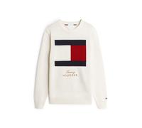 Rundhalspullover TOMMY HILFIGER "GIFTING FLAG CREW NECK", Herren, Gr. L, weiß (ivory petal), Strick, Obermaterial: 100% Baumwolle, normal, Rundhals, Rippbündchen, Pullover Rundhalspullover (60013009-L