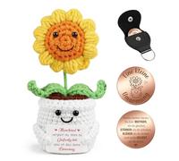 Giftota Geschenke für Frauen Freundin - Pocket Hug Sonnenblume mit Glücksmünze & Lederetui - Glücksbringer & Mutmacher - Schlüsselanhänger & Geburtstagsgeschenk für Mama, Kollegen, Männer, Kinder
