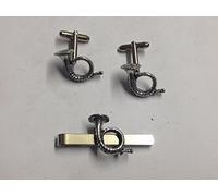 Giftsforall c22 Manschettenknöpfe mit Krawattennadel, Motiv Jagdhorn, feines englisches Zinn