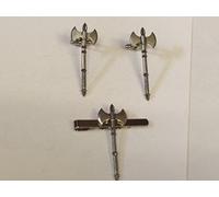 Giftsforall Manschettenknöpfe, Motiv: römische Doppelaxt, U9, mit Krawattennadel, feines englisches Zinn, modern