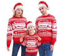 Giggling Getup Familien-passender Weihnachtspullover, süßer Weihnachts-Langarm-Strickpullover, roter hässlicher Weihnachtspullover für Kinder-Medium (8-10 Jahre)