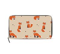 Gigijy Geldbörse mit Cartoon-Tier-Fuchs-Motiv, mehrere Kreditkartenfächer, für Damen, Leder, Reißverschluss, lange Geldbörse