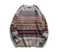 Gihuo Gestreifter Herren-Pullover, Vintage-Stil, für Opa, Herbst, Winter, langärmelig, Rundhalsausschnitt, Strickpullover, Weihnachtspullover, Rot/Ausflug, einfarbig (Getaway Solids), XL
