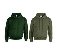 Gildan 2er Herren Kapuzenpullover Heavy Blend Set Hoodie Sweat M L XL 2XL 3XL 4XL 5XL in verschiedenen Farbsets & HLKauf-Block (1x Military, 1x ForestGreen & 1x HLKauf-Block, XL)