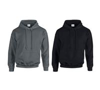Gildan 2er Herren Kapuzenpullover Heavy Blend Set Hoodie Sweat M L XL 2XL 3XL 4XL 5XL in verschiedenen Farbsets & HLKauf-Block (1x Anthrazit, 1x Schwarz & 1x HLKauf-Block, XXL)