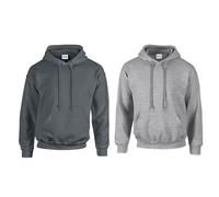 Gildan 2er Herren Kapuzenpullover Heavy Blend Set Hoodie Sweat M L XL 2XL 3XL 4XL 5XL in verschiedenen Farbsets & HLKauf-Block (1x Anthrazit, 1x Sportgrey & 1x HLKauf-Block, S)