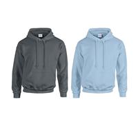 Gildan 2er Herren Kapuzenpullover Heavy Blend Set Hoodie Sweat M L XL 2XL 3XL 4XL 5XL in verschiedenen Farbsets & HLKauf-Block (1x Anthrazit, 1x LightBlue & 1x HLKauf-Block, XL)