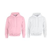 Gildan 2er Herren Kapuzenpullover Heavy Blend Set Hoodie Sweat M L XL 2XL 3XL 4XL 5XL in verschiedenen Farbsets & HLKauf-Block (1x Light Pink, 1x Weiss & 1x HLKauf-Block, L)