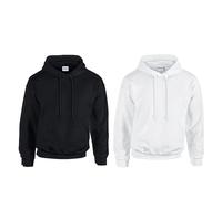 Gildan 2er Herren Kapuzenpullover Heavy Blend Set Hoodie Sweat M L XL 2XL 3XL 4XL 5XL in verschiedenen Farbsets & HLKauf-Block (1x Schwarz, 1x Weiss & 1x HLKauf-Block, 4XL)