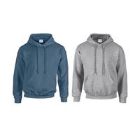 Gildan 2er Herren Kapuzenpullover Heavy Blend Set Hoodie Sweat M L XL 2XL 3XL 4XL 5XL in verschiedenen Farbsets & HLKauf-Block (1x Indigo, 1x Sportgrey & 1x HLKauf-Block, M)