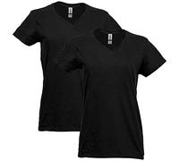 Gildan Damen Heavy Cotton V-Neck, 2er Pack T-Shirt, Schwarz, Klein
