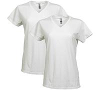 Gildan Damen Heavy Cotton V-Neck, 2er-Pack T-Shirt, Weiß, Mittel