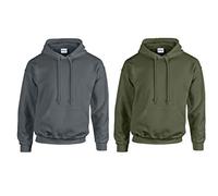 Gildan GD057 Kapuzen-Sweatshirt Heavy Blend (L, 1x Anthrazit + 1x Military + 1x HL Kauf Notizblock)