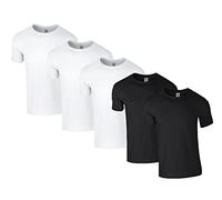 Gildan Herren 64000 T-Shirt, 3X Weiss, 2X Schwarz & 1 HLKauf Block, L (5er Pack)