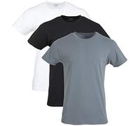 Gildan Herren Baumwoll-Stretch-t-Shirts, Multipack Unterwäsche, Weiß/Schwarz Ruß/Grau Flanell (Crew 3er-Pack), Klein