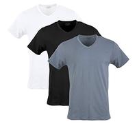 Gildan Herren Baumwoll-Stretch-t-Shirts, Multipack Unterwäsche, Weiß/Schwarz Ruß/Grau Flanell (V-Ausschnitt, 3er-Pack), Klein