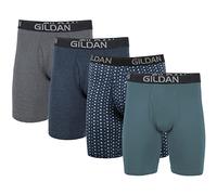 Gildan Herren Cotton Stretch Boxer Brief, Multipack Retroshorts, Hthr Dunkelgrau/Hthr Marineblau/Formen/Blau (4er-Pack, langes Bein), Medium