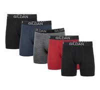 Gildan Herren Cotton Stretch Boxer Brief, Multipack Retroshorts, Schwarz/Heather Navy/Stripe/Heather Red (5er-Pack, normales Bein), Large
