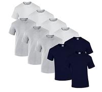 Gildan Herren Heavy Cotton Adult T-Shirt T Shirt, 4X Weiss, 3X Sportgrey, 3X Navy + 1 HL-Kauf Block, L