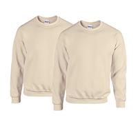 Gildan Herren Sweatshirt aus Fleece mit Rundhalsausschnitt, Stil G18000/2x Sand + 1x HL Kauf Notizblock, L