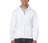 GILDAN Herren Adult 50/50 Cotton/Poly. Full Zip Hooded Sewat Sweatshirt, Weiß (White), Large (Herstellergröße: L)