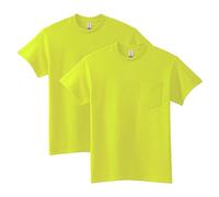 Gildan Herren Ultra Cotton Adult T-shirt With Pocket, Pack of 2 Hemd, Grün (Safety Green), L EU
