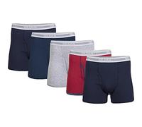 Gildan Herren Underwear Boxer Briefs, Multipack Retroshorts, Marineblau/Heather Navy/Sport Grey/Dot/Navy (5er-Pack, kürzere Länge), Large