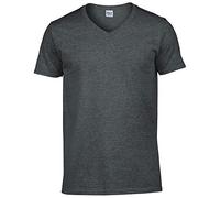 GILDAN Herren Weiches V-Ausschnitt T-Shirt, Grau (Dark Heather), S