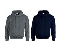 Gildan Schwerer Stoff Kapuzenpulli (L, 2er Navy/Anthrazit)