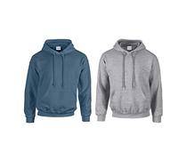 Gildan Schwerer Stoff Kapuzenpulli (S, 2er Indigo/Sportgrey)