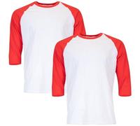 Gildan Unisex-Erwachsene Heavy Cotton 3/4 Raglan, Style G5700, 2-Pack T-Shirt, Weiß/Rot, XXL (2er Pack)