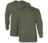 Gildan Unisex-Erwachsene Ultra Cotton Long Sleeve, Style G2400, Multipack T-Shirt, Militärgrün (2er-Pack), S