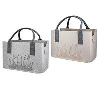 GILDE 1 Stück Tasche Wildblumen hellgrau/beige mit Lasergravur, Motiv einseitig, 2fach sortiert
