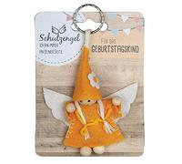 Gilde - 42639 - Schutzengel, Schlüsselanhänger, Wichtel, Für das Geburtstagskind, Filz und Holz, 9cm, orange