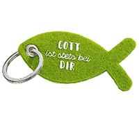 GILDE - 49088 - Schlüsselanhänger, Fisch, Gott ist stets bei Dir, Filz, 10,5cm, grün