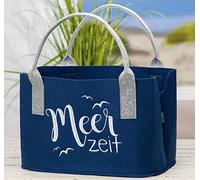 GILDE Filz Einkaufstasche Tasche Filztasche dunkelblau mit Spruch Meerzeit 40x25x26cm