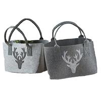Filztasche mit Hirsch Einkaufstasche Henkeltasche,grau, 40 x 26 x 20cm