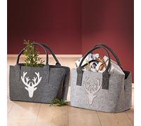 GILDE Filztasche Hirsch Glitter Grau mit Riemen Zeitung Shopping Holz Korb Tasche ca 26 x 44