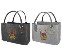 GILDE Filztasche in Dunkelgrau oder Grau HIRSCH Frohes Fest Tragetasche, Handtasche, Geschenk, Einkaufstasche, Weihnachten, Renntier Filz Xmas