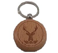 GILDE Schlüsselanhänger Holz beidseitigt gelasert, 8,5 x 4,5 x 1,0cm auf Geschenkkarte (Hirsch)