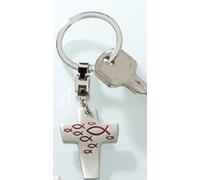 GILDE Schlüsselanhänger Kreuz mit Fisch zur Konfirmation, Kommunion, Taufe Geschenk (Fisch rot)