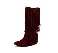 GiledGrace Damen Chic Franse Cowboy Stiefel Square Toe Schlupf Kniehoch Stiefel Chunky Blockabsatz Cowgirl Boot Red Große 43