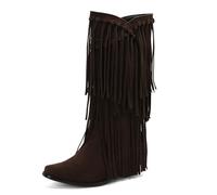 GiledGrace Damen Chic Franse Cowboy Stiefel Square Toe Schlupf Kniehoch Stiefel Chunky Blockabsatz Cowgirl Boot Brown Große 44