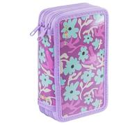gimboo Schulmäppchen/mit Ausstattung/Federtasche/Federmäppchen/Stifteetui/2 Fächer/Jumbo/Flowers/Lila/Für Kinder Jungen Mädchen