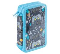 gimboo Schulmäppchen/mit Ausstattung/Federtasche/Federmäppchen/Stifteetui/2 Fächer/Jumbo/Gamer/Blau/Für Kinder Jungen Mädchen