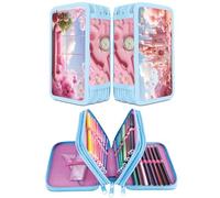 gimboo Schulmäppchen mit Zubehör/Federmäppchen mit großem Fassungsvermögen/Mit 3 Fächer/Federtasche Federmäppchen Stifteetui/Motiv - SÜßES ROSA Motiv/Für Kinder Jungen Mädchen