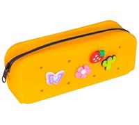 gimboo Silikon-Etui/Mit 4 Ansteckern/Federtasche/Federmäppchen/Stifteetui/20 x 6 x 7,5 cm/Orange/Für Kinder Jungen Mädchen