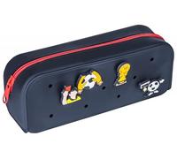 gimboo Silikon-Etui/Mit 4 Ansteckern/Federtasche/Federmäppchen/Stifteetui/20 x 6 x 7,5 cm/Schwarz/Für Kinder Jungen Mädchen
