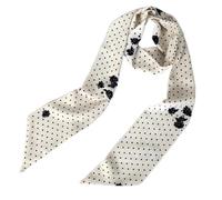 GIMIRO Eleganter Damen-Seidenschal 140 x 9cm Polka-Dot-Muster mit Blumen, Weiß-Schwarz, Schleifendesign